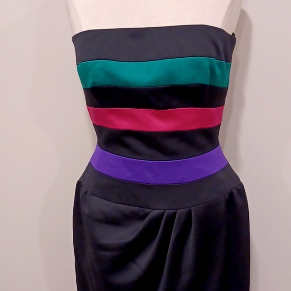 Victor Costa Strapless Satin Retro Striped Cocktail Dress NEW- Sz. 10 - Picture 7 of 9